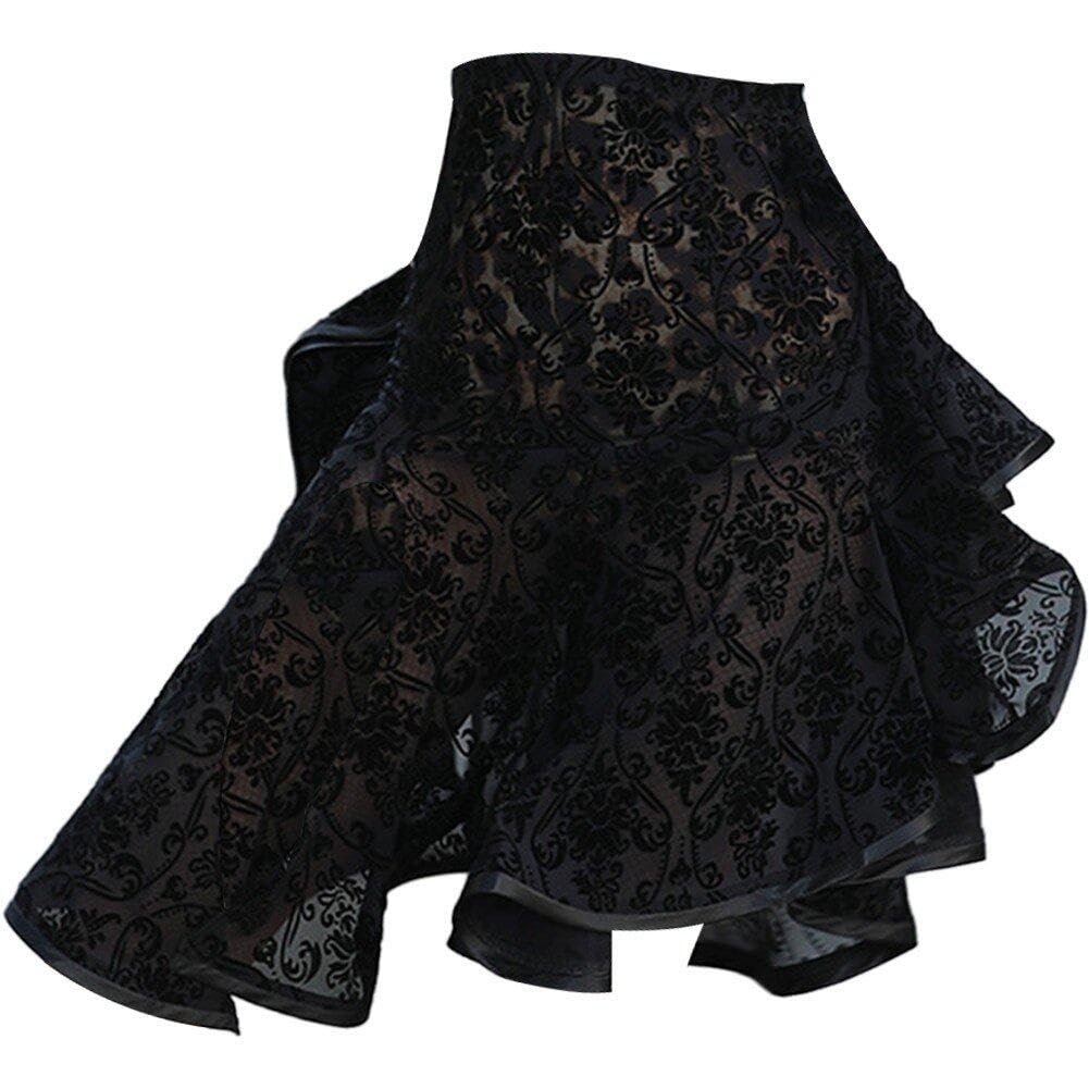 Casiler Women's Black Latin Dance Lace Split Skirt, Latin Dance Dress Practice Costume Skirt Performance Competition Dress, Short Skirt