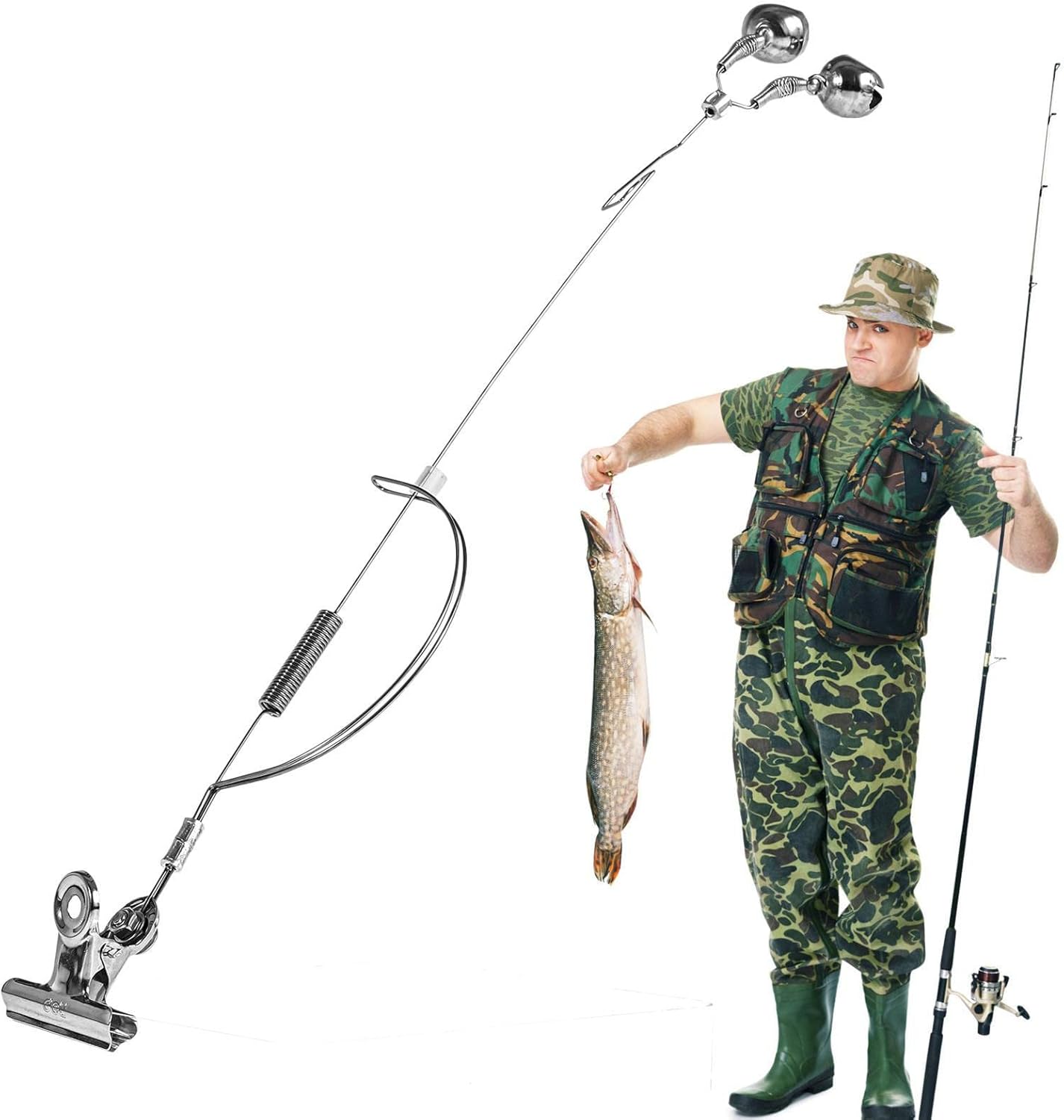 Double Fishing Rod Alarm Bells,Rod Tip Clamp Fishing Pole Fish Bite Lure Alarm Alert