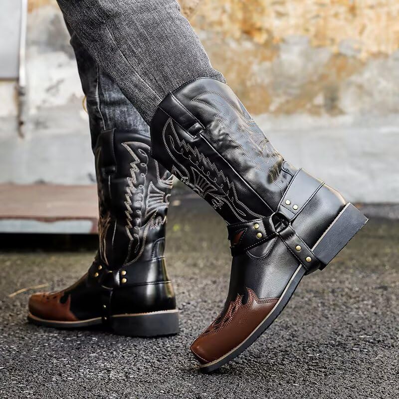 Image of Cowboy Boots for Men - Western Men's Boots with Classic Embroidered, Slip on Square Toe Boots, Slip Resistant Country Boots