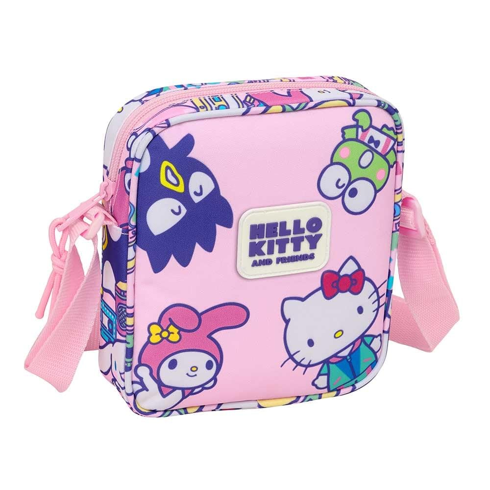 Safta | Bandolera Infantil Hello Kitty & Friends, Bolsito Cruzado con Correa Ajustable, Compartimento con Cremallera, Diseño Rosa con Personajes, Ligera y Resistente, Medidas 16x4x18 cm