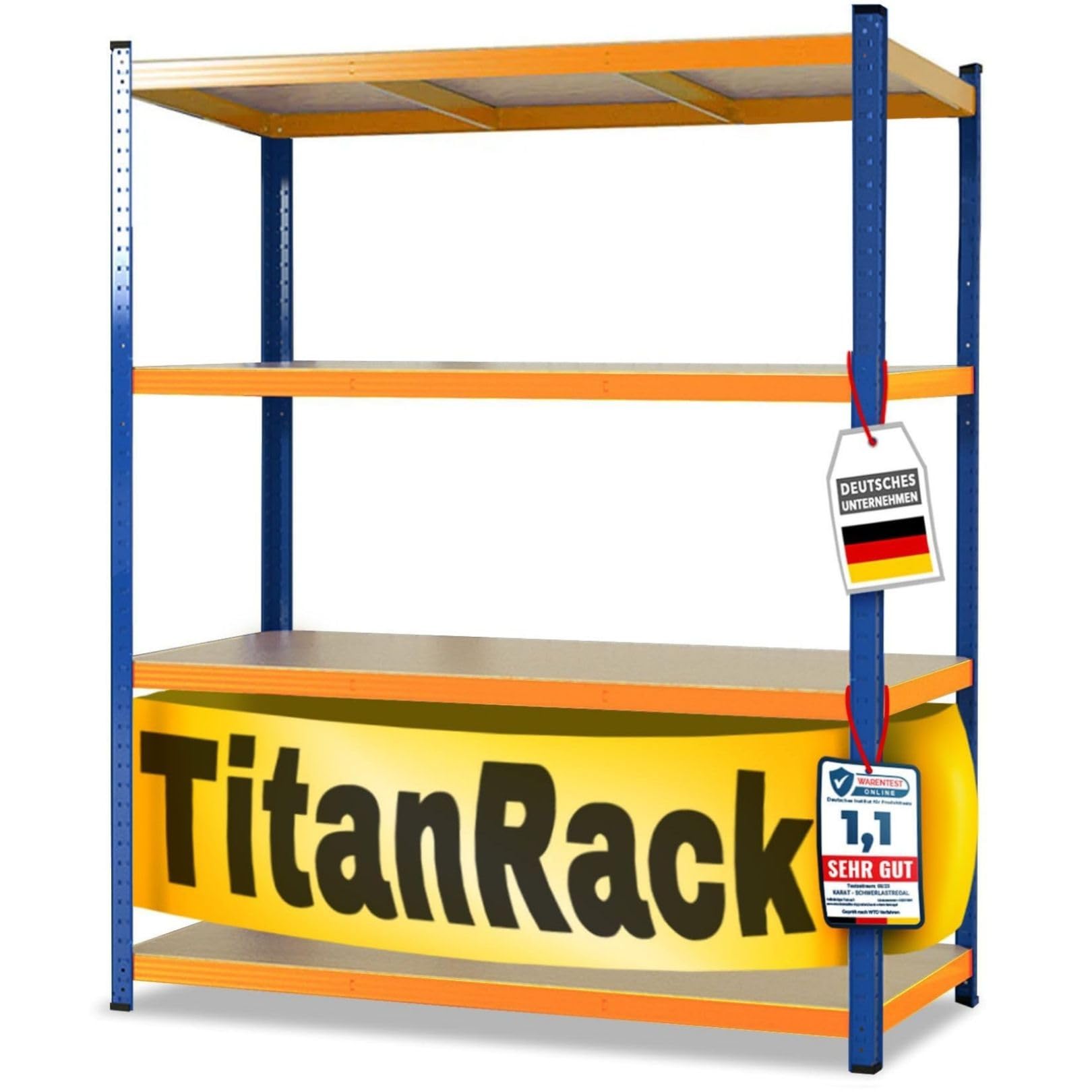KARAT Heavy Duty Shelving Unit, 4-Tier, Boltless Assembly, 200 x 180 x 60 cm, 1500 kg Capacity, Garage & Workshop Shelf