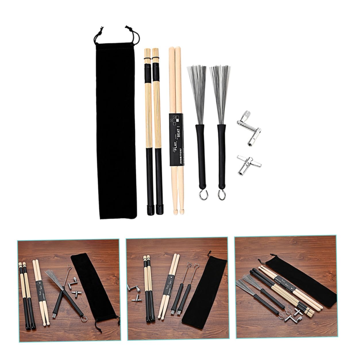 FRCOLOR Bacchette e Pennello per Batteria Kit per Strumenti Musicali Accessori per Principianti e Musicisti Jazz