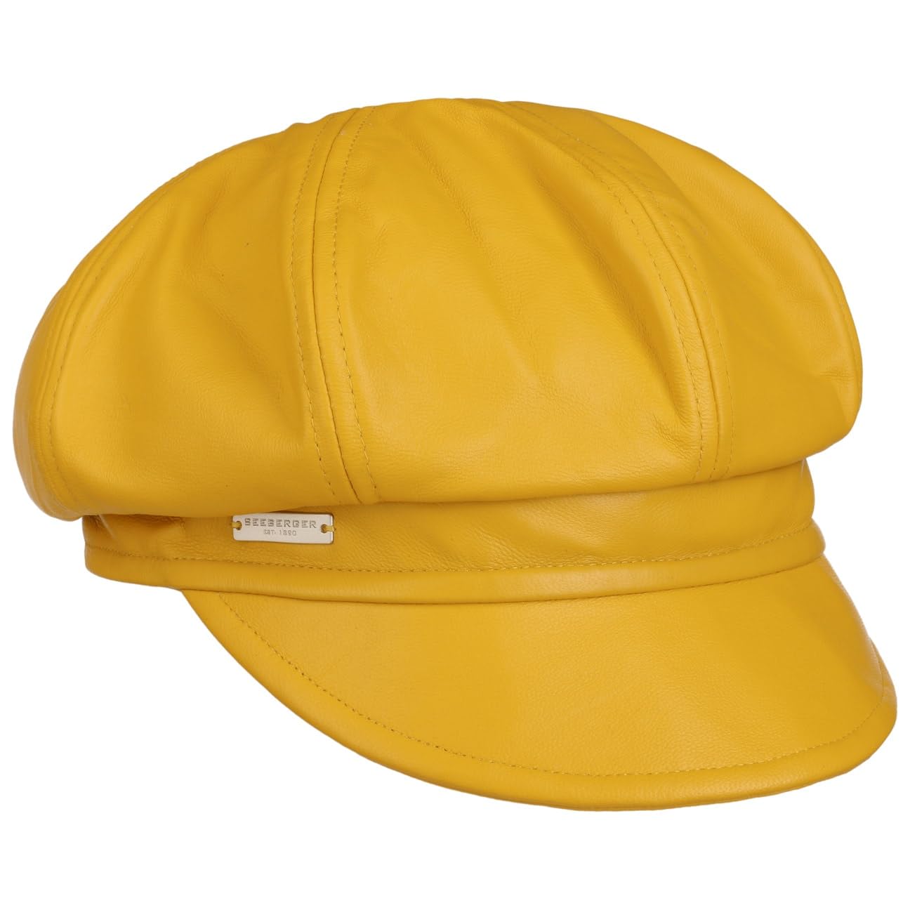 Seeberger Leather Newsboy Cap Women - Women´s Baker boy hat with Peak, Lining Autumn Summer Spring Winter All-Season - L (58-59 cm) Yellow