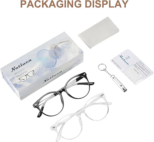 Miniatura 7 de Gafas de luz azul para mujeres y hombres, retro, redondas, antifatiga ocular, paquete de 2 gafas de computadora con bloqueo de luz azul