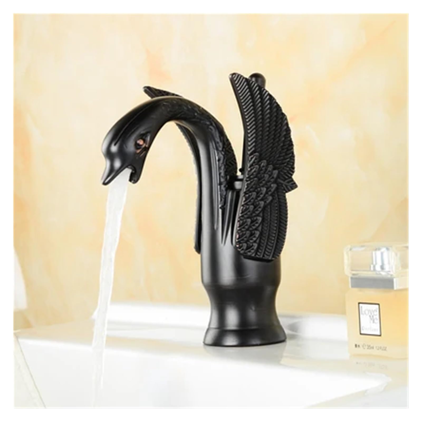 Robinet de lavabo salle de bains mitigeur laiton eau chaude froide design cygne noir