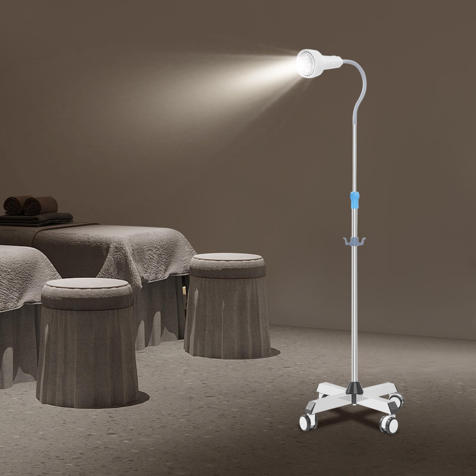 Lampada da studio mobile, altezza regolabile, lampada da terra Dental Mobile LED con 4 ruote universali, 2 con freni, girevole a 360°, ambulanza, ginecologia, saloni di bellezza