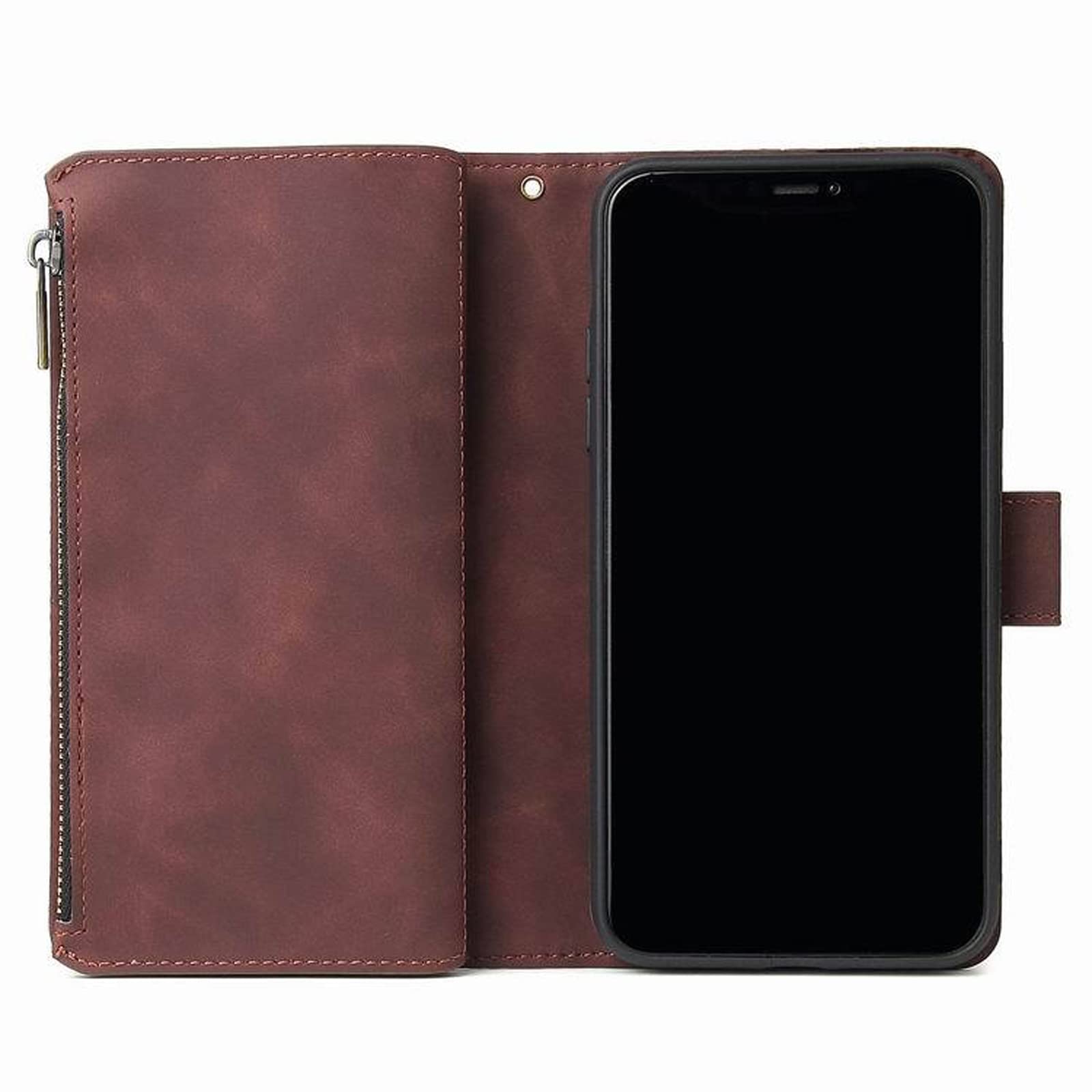 LTL Etui na telefon do iPhone 13 Mini/13/13 Pro/13 Pro Max, wysokiej jakości skórzane etui z klapką z przegródkami na karty etui na telefon magnetyczne zamknięcie, brązowe, 13 6,1 cala