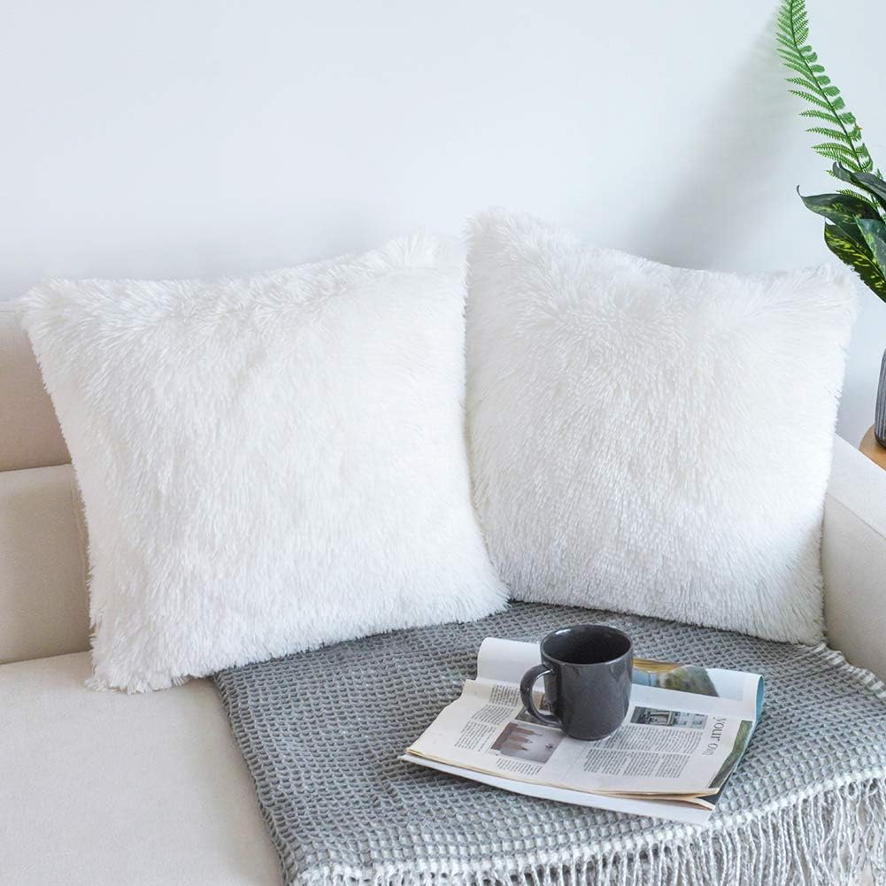 NordECO HOME Luxury Soft Faux Fur Fleece Cushion Cover Pillowcase Decorative Throw Pillows Covers, No Pillow Insert, 20" x 20" Inch, White, 2 Pack - Image 5