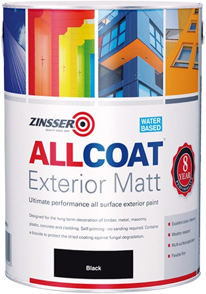 Zinsser Allcoat Exterior Water Based Paint Matt Black - 1 Litre