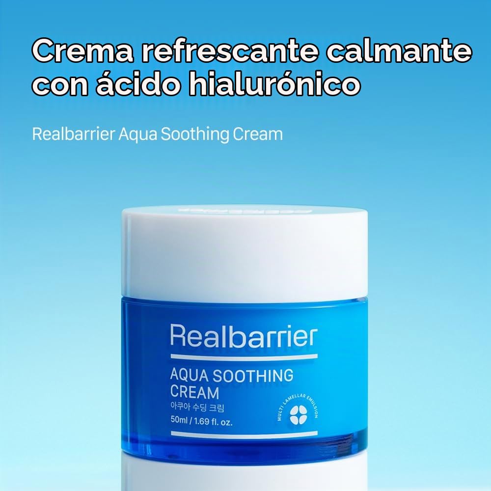 Real Barrier Aqua Soothing Gel Cream, ligera, de rápida absorción, fórmula refrescante de crema-gel que contiene 5 formas diferentes de ácidos hialurónicos, 1.7 onzas líquidas