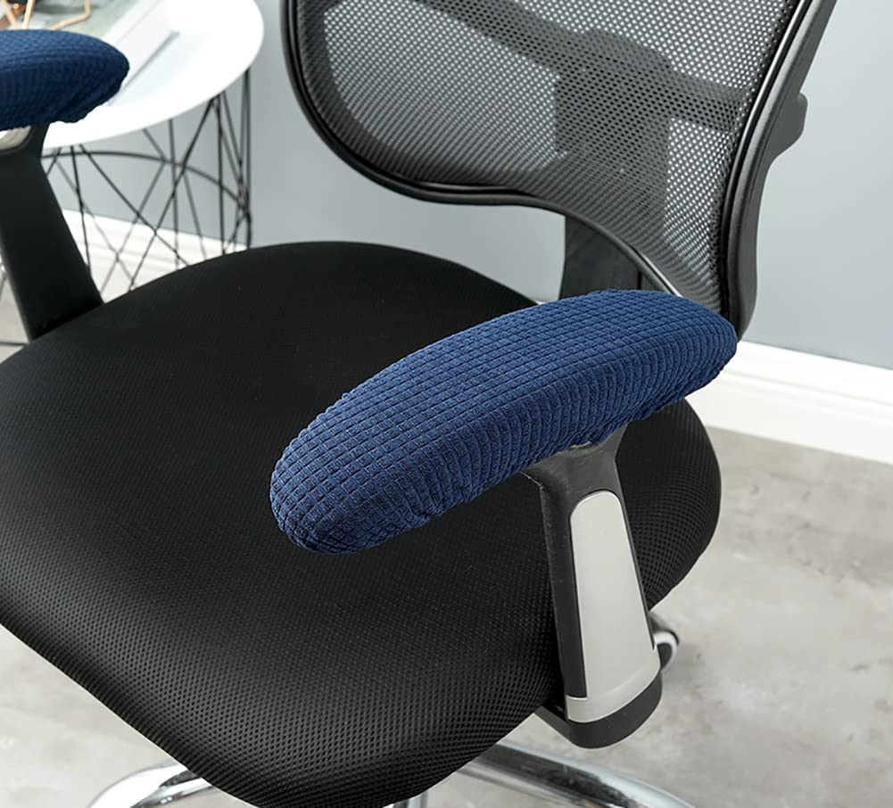 Yuly Navy Blue 2 Pairs Office Chair Arm Covers, Knitted Elastic Fabric Chair Armrest Covers, Stretchable, Scratch Resistant Protector Cover For Office Rotating Chair