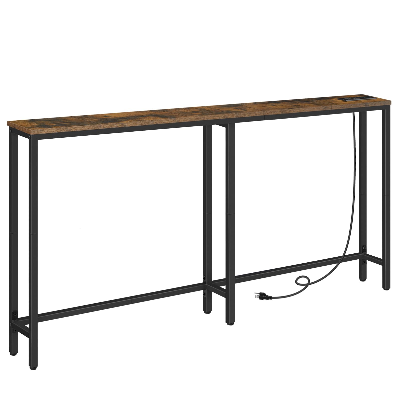 HOOBRO 63" Narrow Console Table with Charging Station, 5.9" Sofa Table with 2 Power Outlets and USB Ports, Long Entryway Tables Behind Couch Table, for Hallway, Livingroom, Rustic Brown BF165UXG01G1
