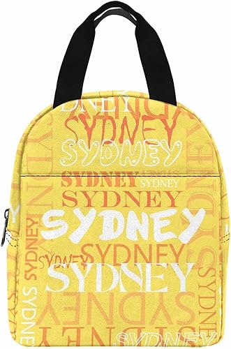 Miniatura 2 de Bolsa de almuerzo aislada personalizada para niñosniñas, patrón de texto amarillo y blanco, con nombre personalizado, caja de almuerzo reutilizable