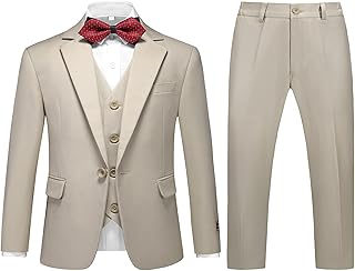 Boys Suits 3 Piece Slim Fit One Button Tuxedo Jacket Vest and Pant for Kids Prom Wedding Formal Set Size 4-14 Years
