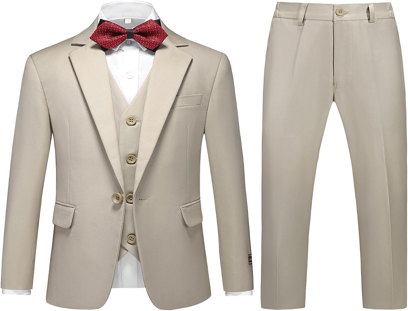 Boys' 5-Piece Khaki Formal Suit Set - Classic Fit, Wedding/Party Ready (Jacket, Vest, Pants, Tie)