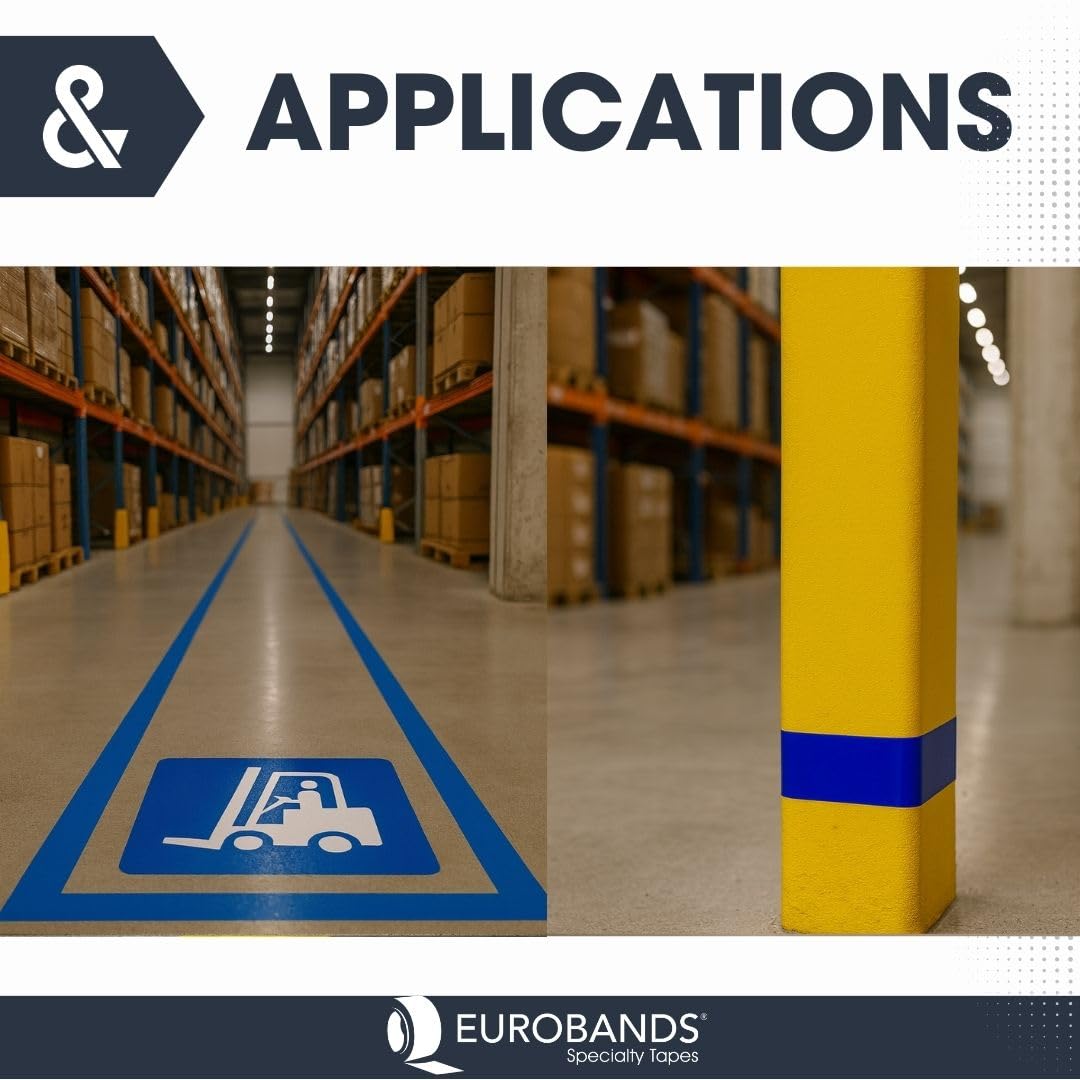 Eurobands 1BL23.44.0050/033A# Warnband selbstklebend Blau – 50 mm x 33 m – Bodenmarkierungsband für Industrie, Lager & Maschinen – UV- & feuchtigkeitsbeständig (Packung mit 5)
