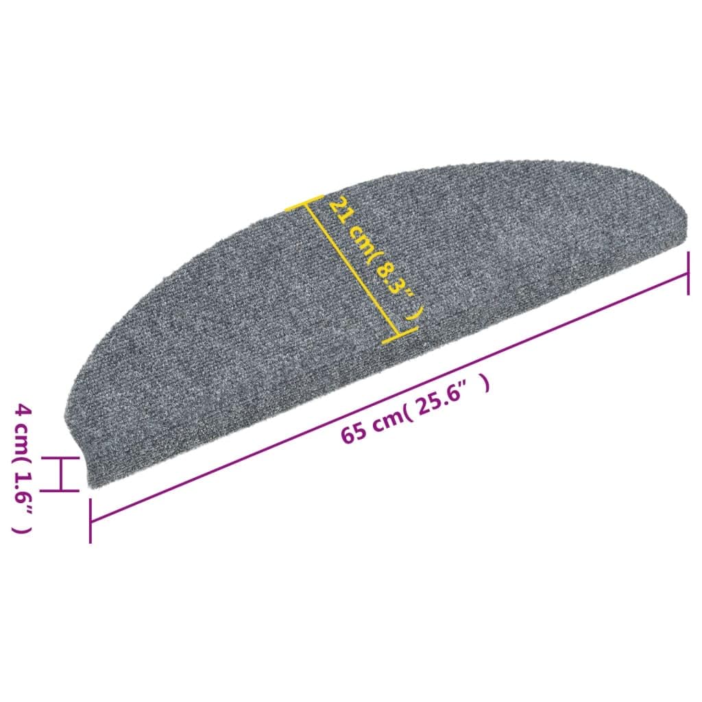 Lot de 5 tapis d'escalier autocollants - 65 x 21 x 4 cm - Gris clair - Semi-circulaires - En polypropylène - Antidérapant - Avec bandes adhésives - Protection d'escalier pour escalier en bois