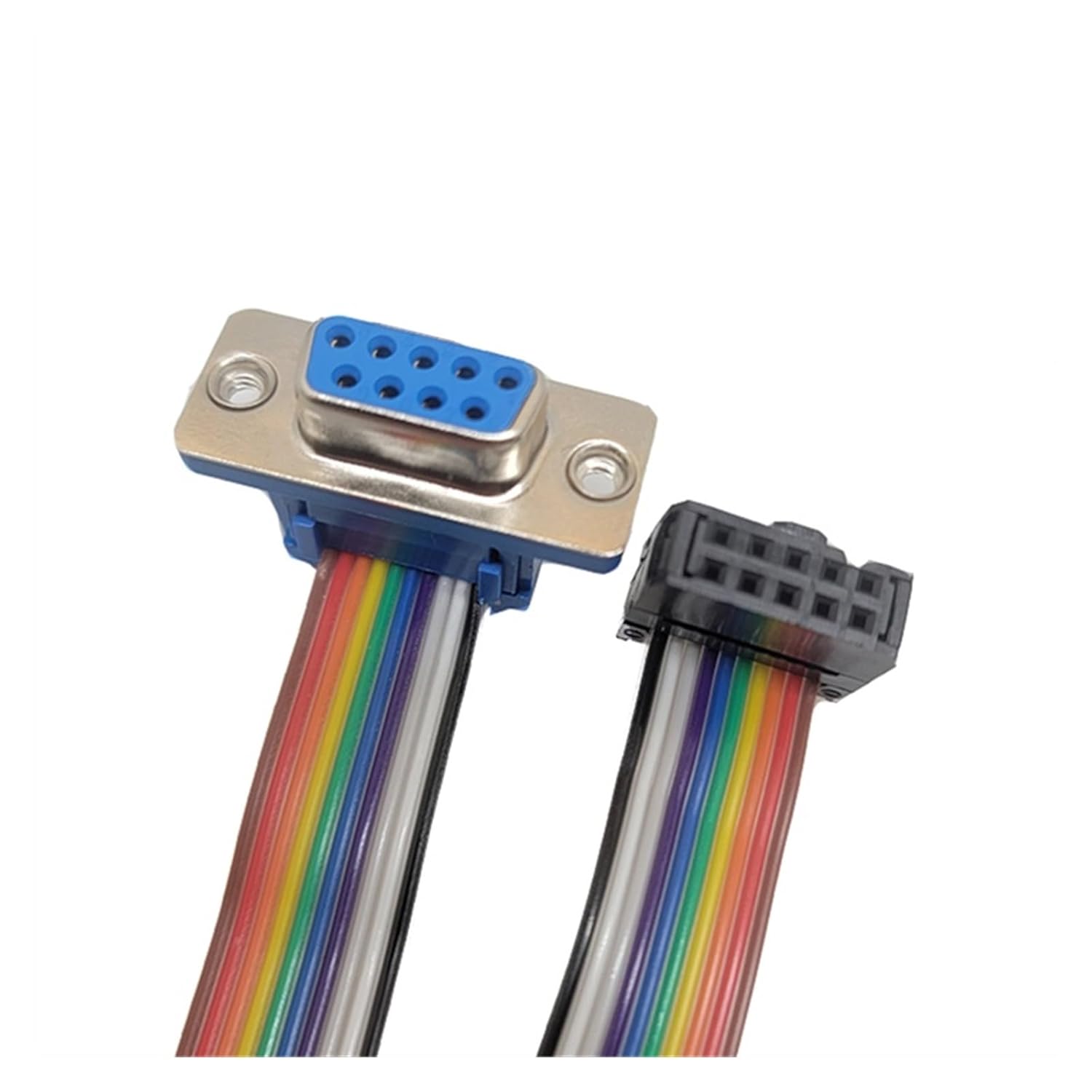 D-Sub DB9 9 Pin Male Famele Connector to FC-10P IDC Female 2.54mm 10 Pin Rainbow/Multicolor Flat Ribbon Cable(DB9 Male,5m)