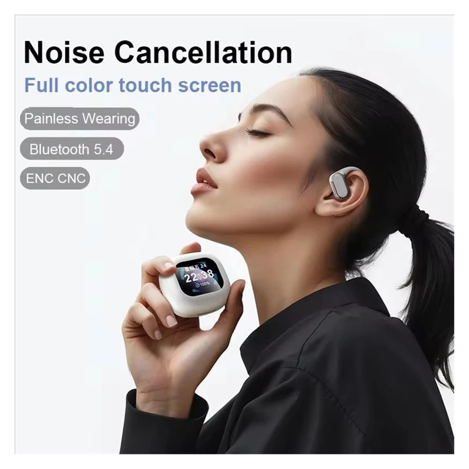 Real-Time Language Translator Headphones Bluetooth Earphones Sports Noise Reduction Earhooks Headset Smart Touch Screen(White)
