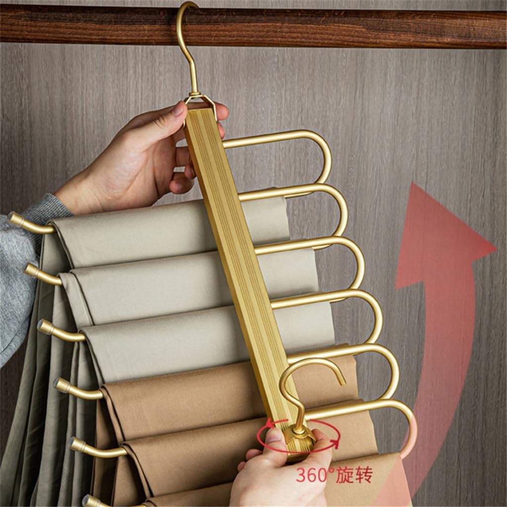 JSEIAJB 6 in 1 Magic Trouser Hangers Folding 360° Rotatable Pant Tie Scarf Storage Rack Aluminium Alloy Hanger Pant Organizer