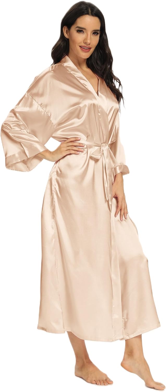 MizzGenio Women's Long Silk Robes Lightweight Long Satin Robes Full Length Sleepwear Dressing Gown - Image 3