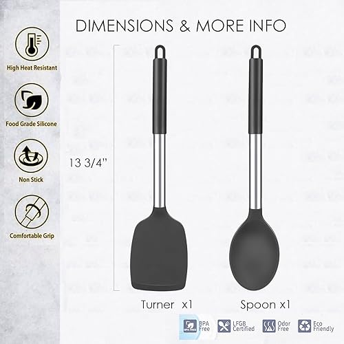 Miniatura 2 de Juego de 2 utensilios de cocina de silicona, espátulaespátula, resistentes al calor, utensilios de cocina antiadherentes, aptos para lavavajillas,