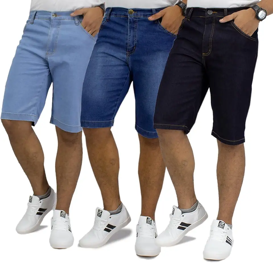 Kit 3 Bermudas Jeans Masculina Lycra Elastano