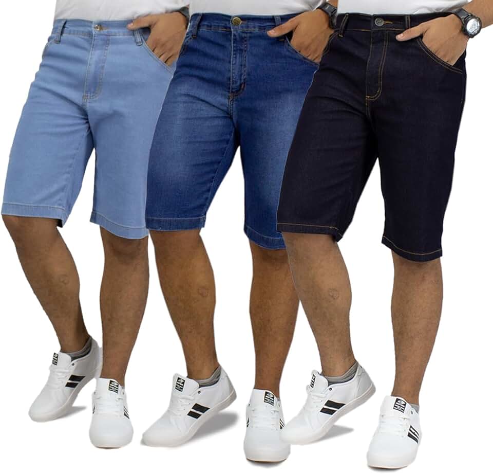 Kit 3 Bermudas Jeans Masculina Lycra Elastano