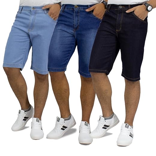 Kit 3 Bermudas Jeans Masculina Lycra Elastano