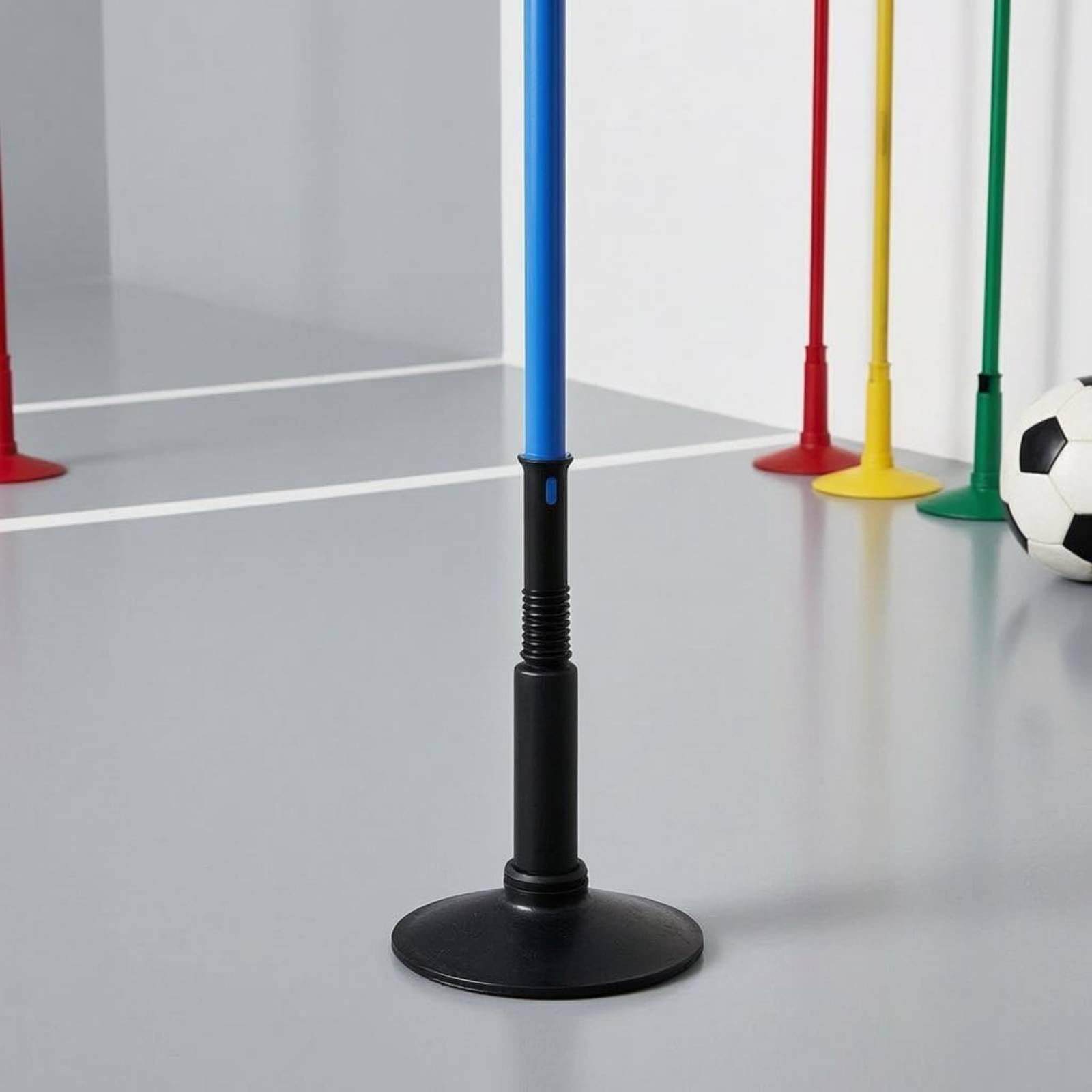 Cono Allenamento Bambini Palo Calcio Slalom Dribbling Agilità Base in Gomma Fissata al Prato Materiale PVC Acciaio Struttura Leggera Adatto per Scuola, Color to 1, 1.5 Metri