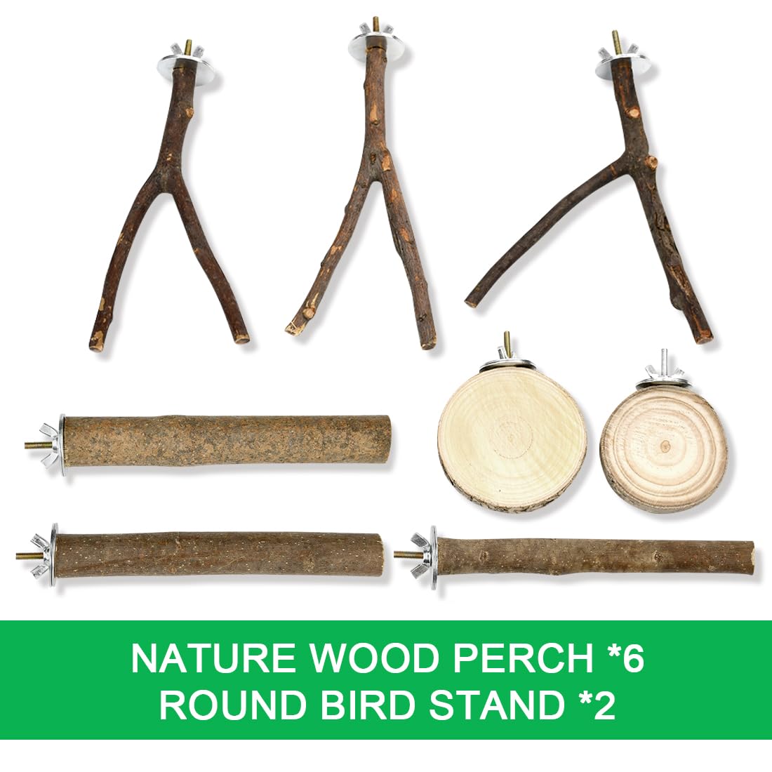 8 Pezzi Posatoi in Legno di Uccelli Trespoli in Legno Naturale per Pappagallo Posatoio per Pappagalli Trespolo Supporti per Uccelli per Fringuelli Pappagalli Calopsitte Parrocchetti