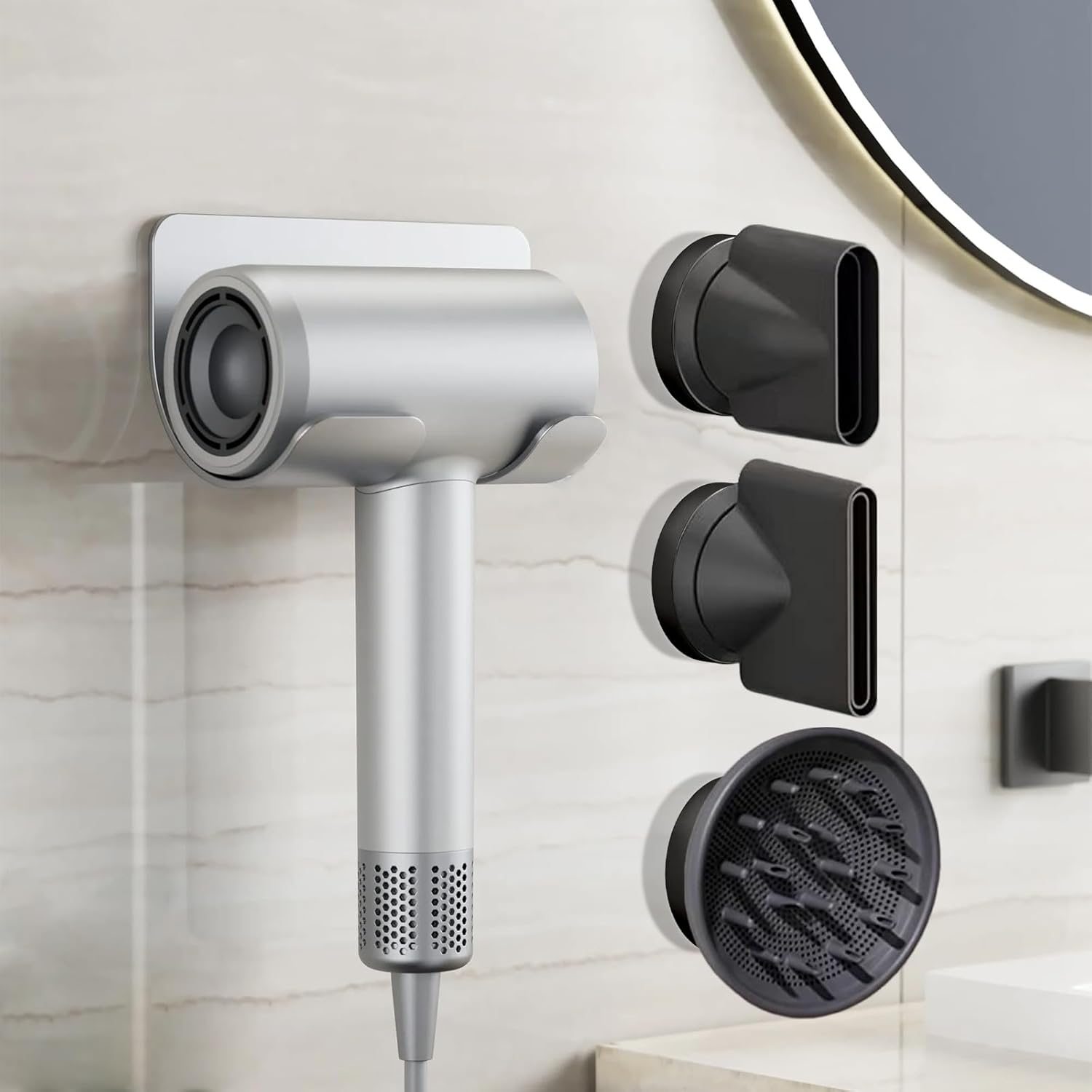 360° Rotating Diffuser Attachment Nozzle Compatible With Laifen Swift + 2 pcs Hair Dryer Holder Wall Mount Magnetic