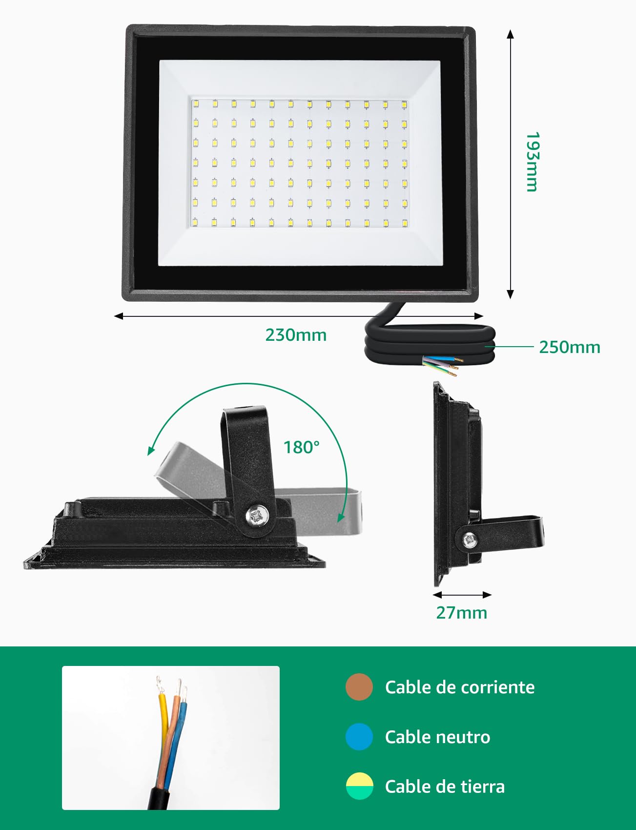 Aigostar Foco LED Exterior 70w 6300LM, Impermeable IP65, 6500K, 4 pcs | Foco Proyectore LED Exterior Impermeable IP65 Focos LED Exterior 6500K Blanco Frío para Garaje,Jardín,Patio,Parque