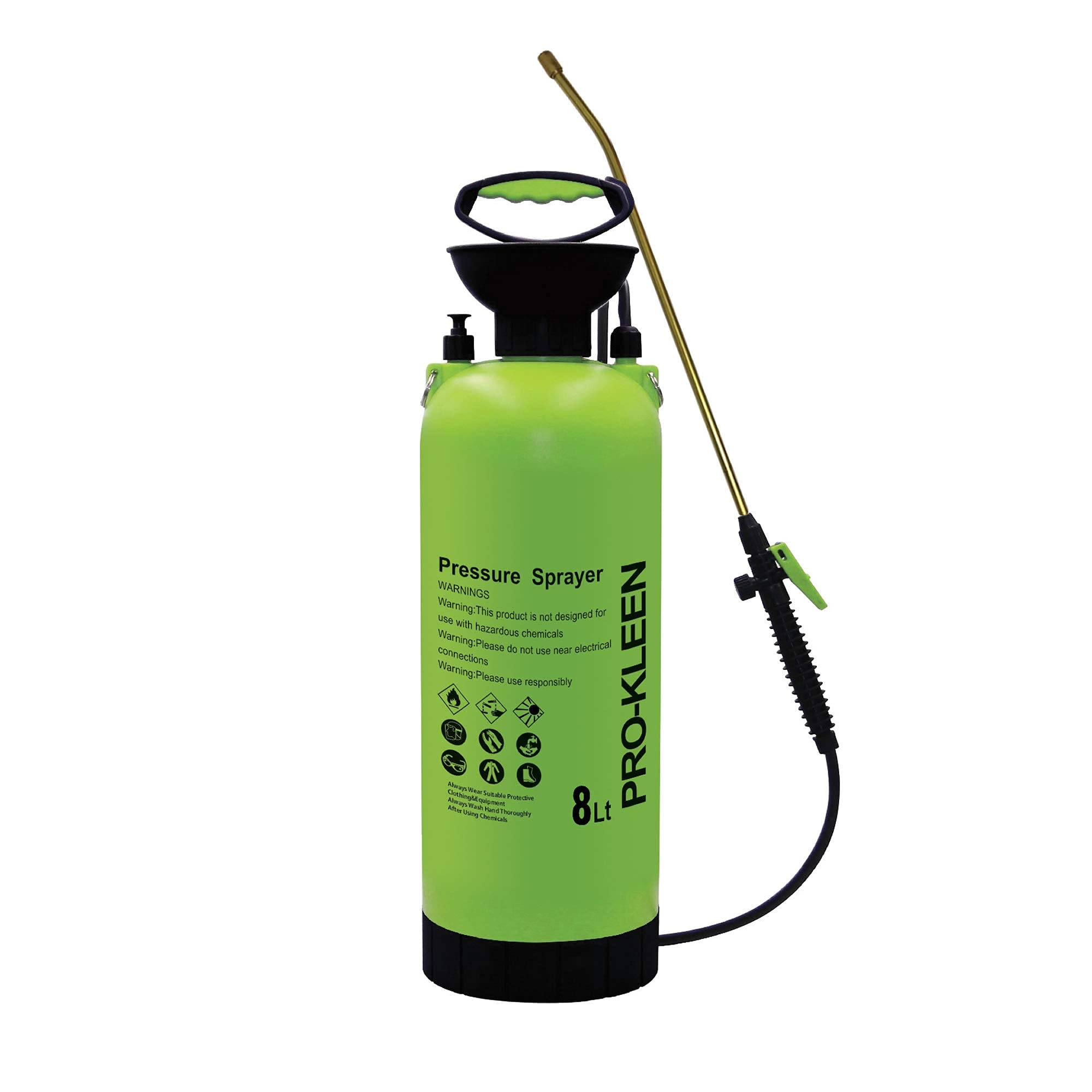 Pro-Kleen Pulverizador de bomba de presión de jardín de acción manual, 8 L, con lanza de latón y 2 kits de sellado de repuesto, para mataméricas, insecticidas, fungicidas (8 L)