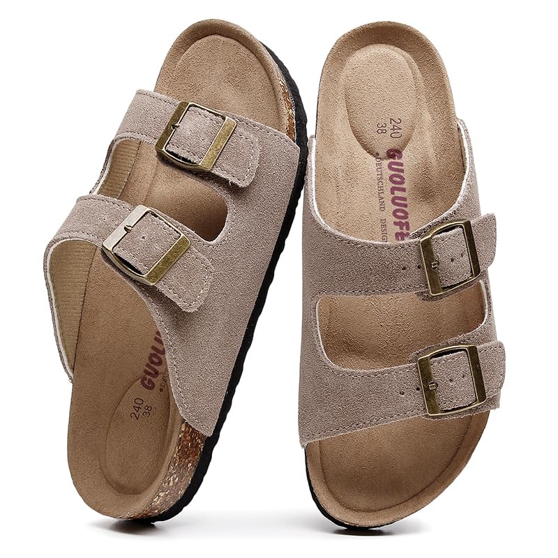 Sandalias de corcho cómodas para mujer con dos correas y hebilla