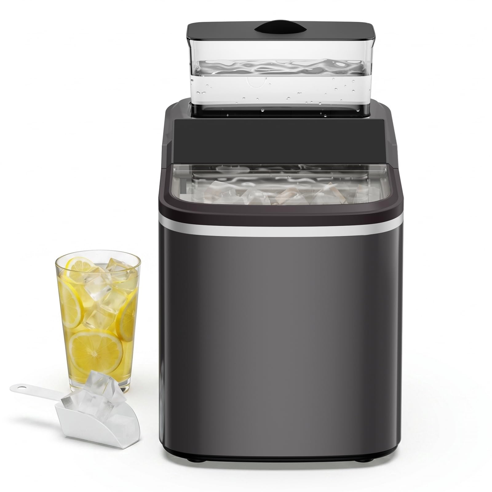 ROVSUN Machine à Glaçons, 18kg/24h, 12 Glaçons en 8 Minutes, Machine a Glacons Auto-Nettoyante, Affichage LED, Indicateurs eau/glace pleine, Pour Maison, Soirée, Barbecue, Restaurant