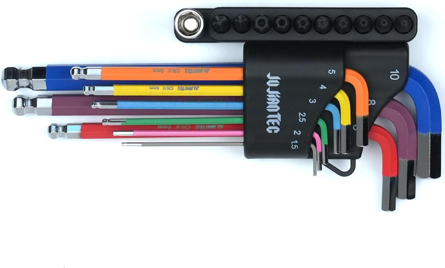20-Piece Rainbow Ball End Hex Key Set, 9PC Color-Coded Allen Wrenches 1.5-10mm & 10PC S2 Manganese Phosphate Bits (T8-T40, PH1-PH2) with Adapter, Bit Holder & Storage Case, CR-V Steel