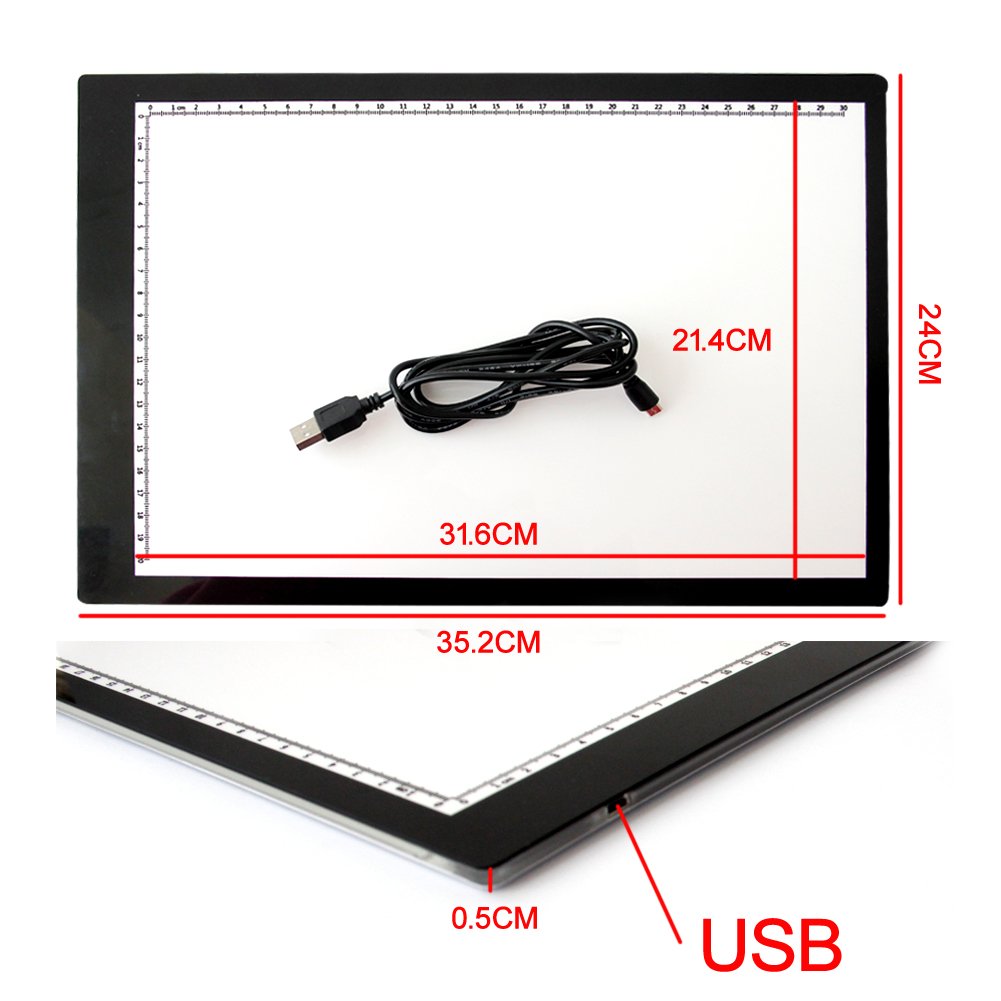 A4 LED Light Table, Magnetic Led Light Pad Ultradunne Lichtplaat Tekening, Type-C Interface Light Box, instelbare helderheid voor Diamond Painting, Tracing, Schetsen, kopiëren, animatie