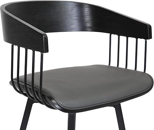 Miniatura 8 de Athena - Taburete giratorio de madera negra de 27 pulgadas en piel sintética gris con metal negro