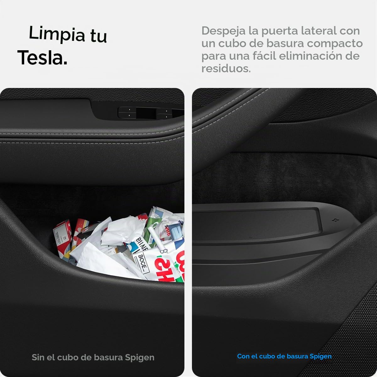 Spigen Papelera Interior para Tesla Model 3 2026 Highland para Puerta del Coche, Incluye 50 Bolsas, Diseño Compacto, Eliminación Fácil de Residuos (Solo Lado del Conductor)