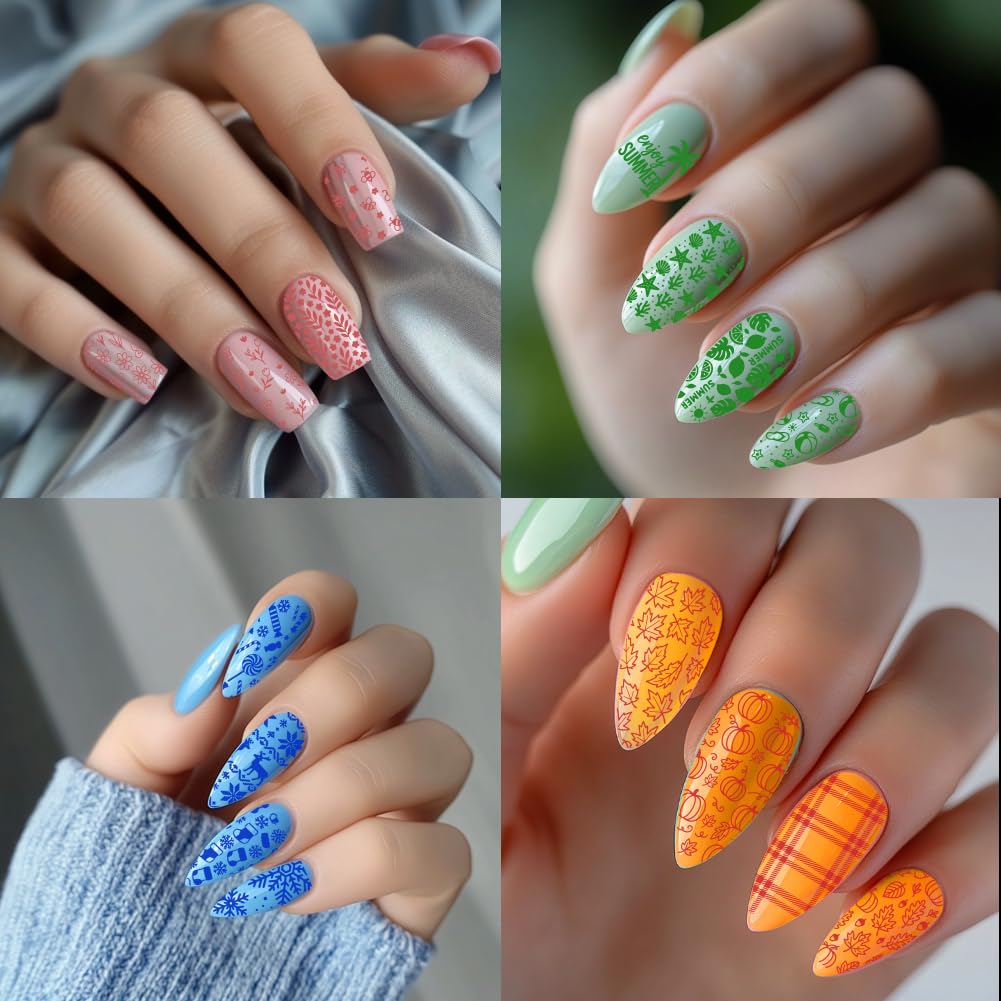 PH PandaHall 4pz Modelli Artistici per Nail Art Primavera Estate Autunno Inverno Piastra per Unghie Stagione Piastre per Immagini In Acciaio Inossidabile Strumenti per Donna Manicure Salone