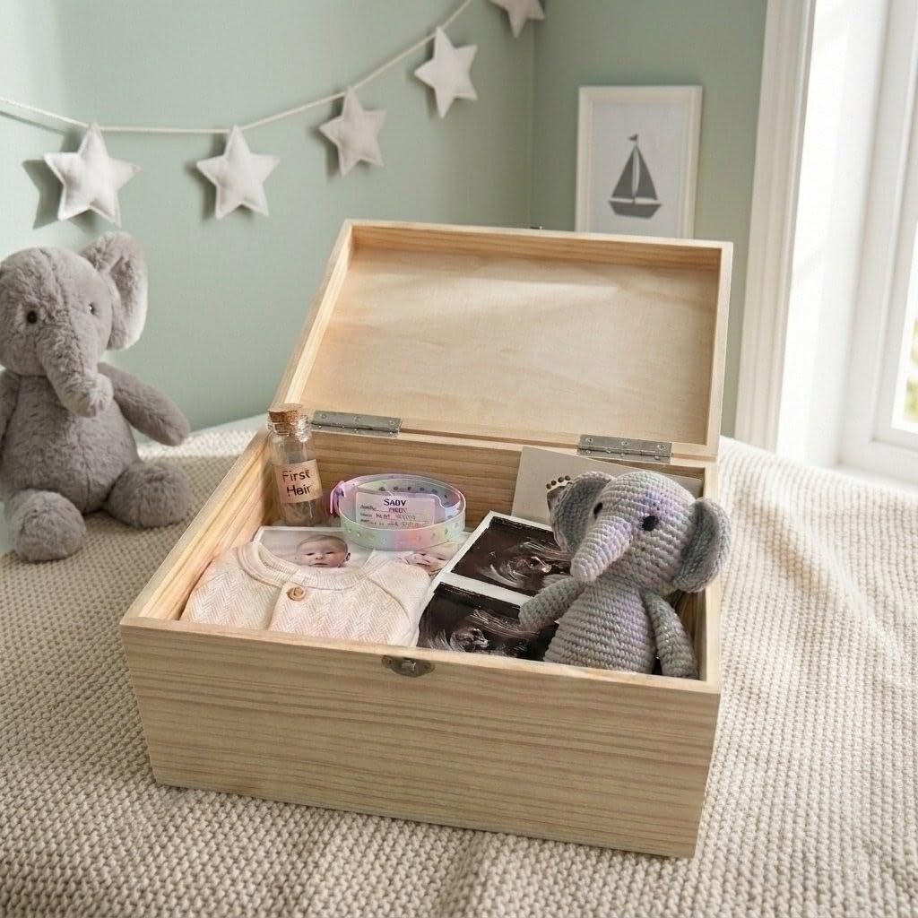 Caja de madera personalizada para bebé "Born In 5,146.0 cm | Caja de recuerdos de bebé con guirnalda floral grabada | Nombre personalizado y detalles de nacimiento | Regalo de bautizo y bautismo 2026