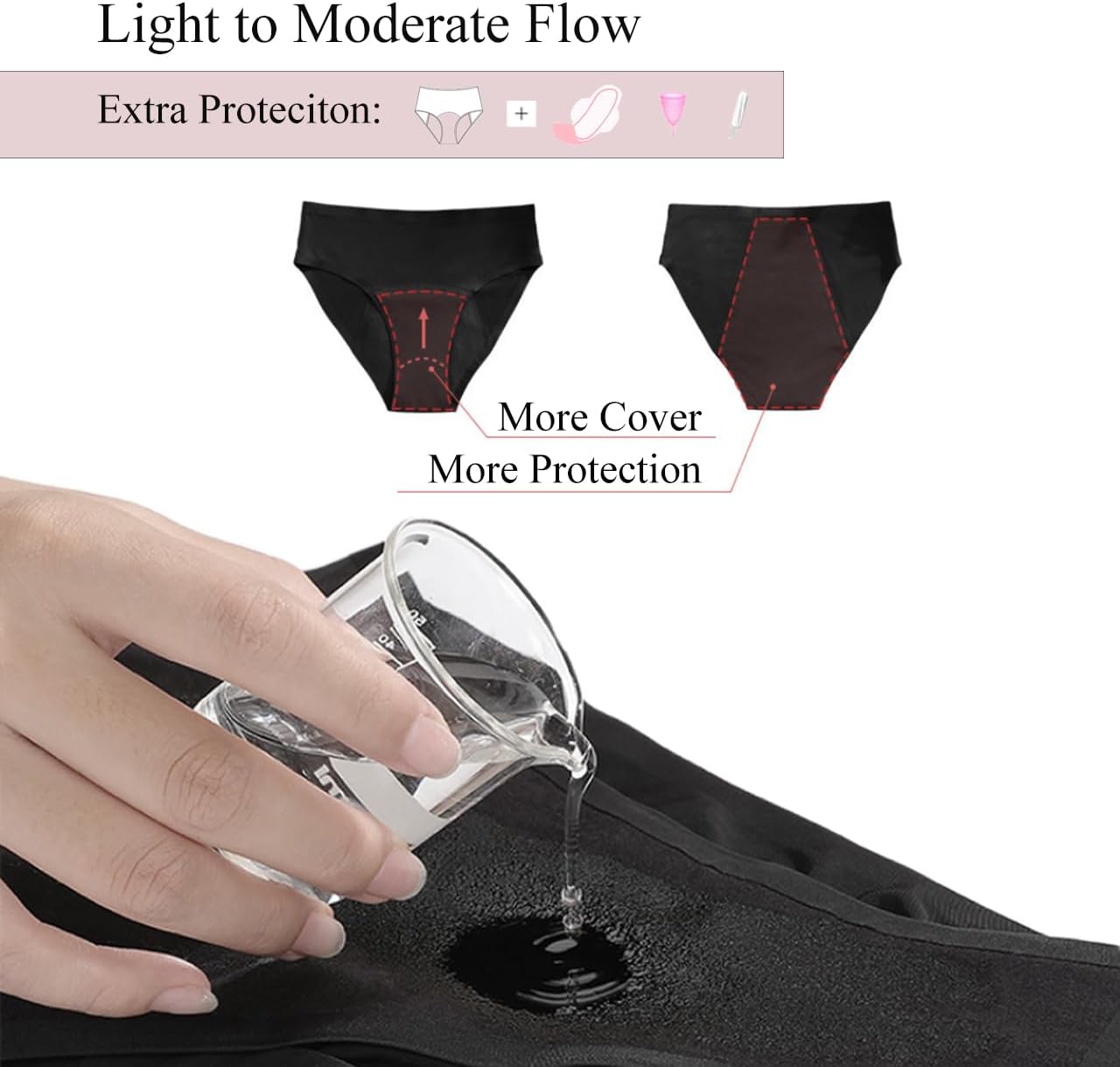 Period Cotton Underwear for Women Leakproof Incontinence Briefs Menstrual Absorbent Panty, Overnight Protection
