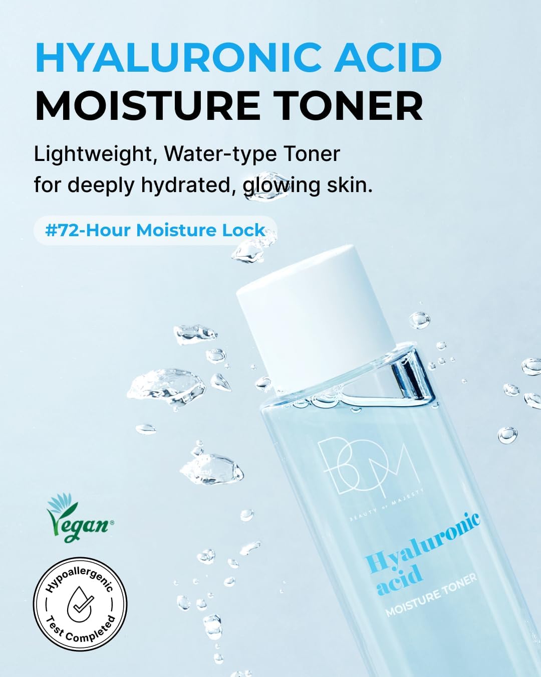 BOM Hyaluronic Acid Moisture Toner 6.76 fl oz, Lightweight Vegan Toner with Vitamins, 72 Hour Hydration Lock, Non Sticky Formula, Hypoallergenic, Sensitive Skin, Korean Skincare - Image 2