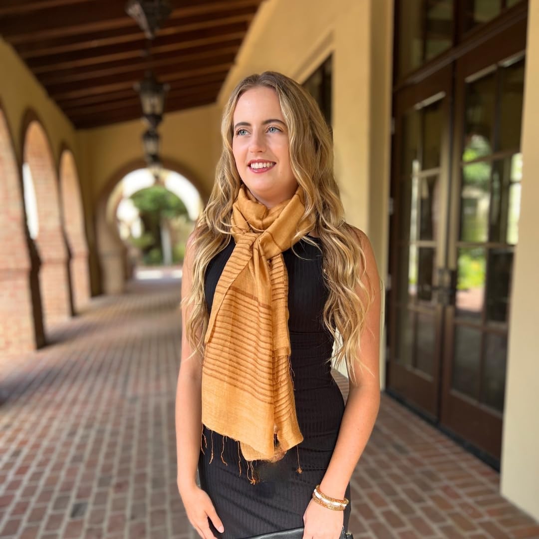 Humble Hilo Silk Blend Womens Scarf with Subtle Stripes Real Silk Scarf Large Long Silk Scarf Pashmina Wrap - Image 4