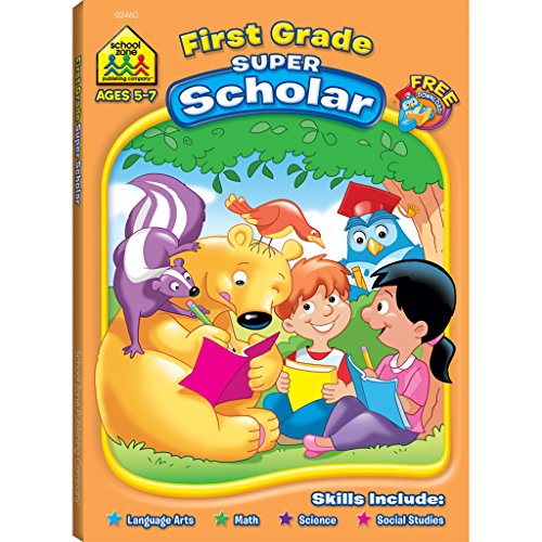 School Zone - First Grade Super Scholar Workbook - 128 Pages, Ages 5 to 7, 1st Grade, Alphabetizing, Phonics, Rhyming, Sentence Structure, and More