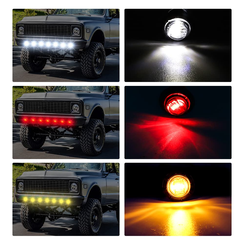 Biqing 30PCS Luces de Posición Lateral,Universal Luz Indicadora de Marcador Redonda de 3/4" LED Frontal y Lateral Trasera 12V/24V Luz de Gálibo Luz de Advertencia Impermeable (Ámbar+Rojo+Blanc)