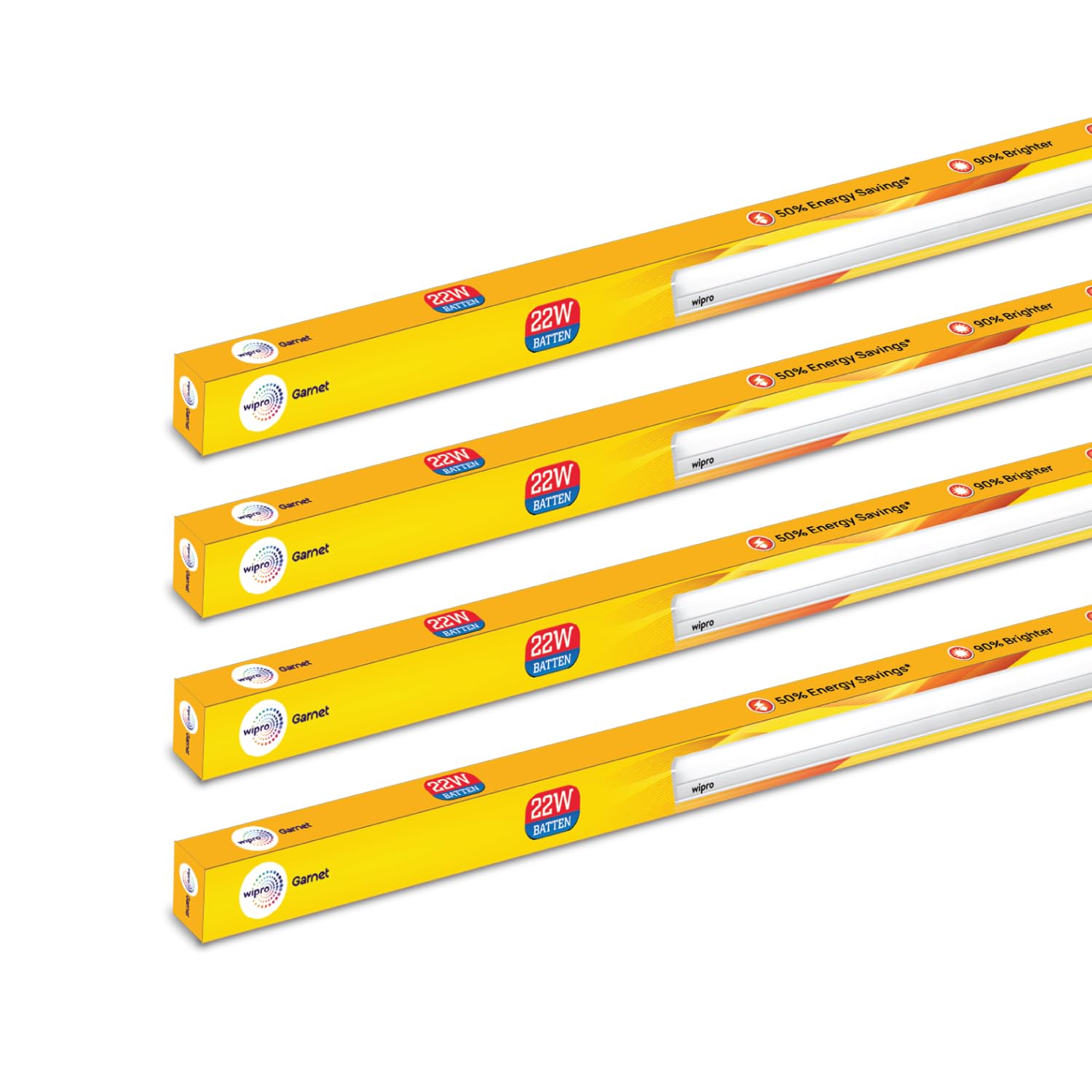 Wipro Garnet 22W LED Batten for Living Room & Bedroom | Bright & Energy Efficient Tubelight for Home | Neutral White (4000K) with upto 2200 lumen|4Feet, Pack of 4