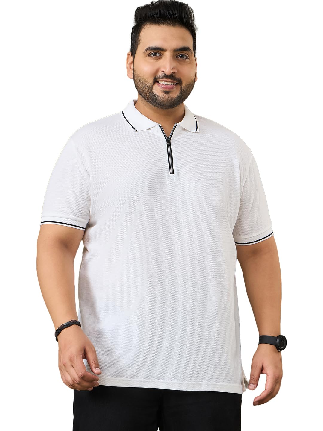 Men Plus Size Solid White Half Sleeve Polo Tshirt-image-3