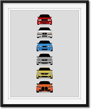 Custom Car Posters Handmade Poster compatible with BMW M3 Generations and Print of E30, E36, E46, E92, F80, G80 - Multi,8x10 Metallic Print Unframed - Gift for Car Enthusiast
